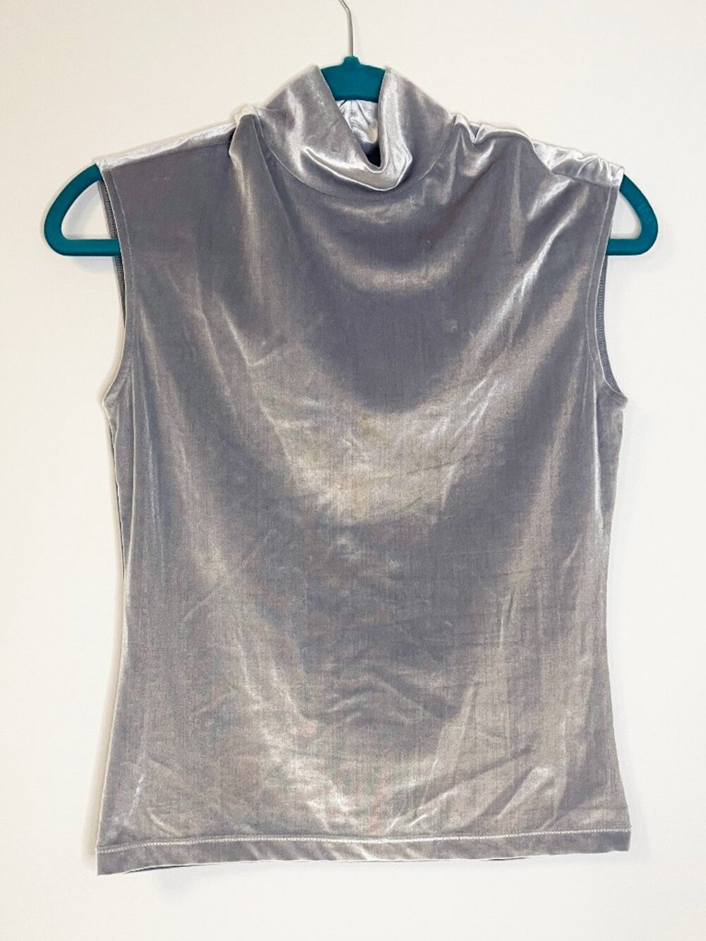 Y2K The Limited Silver Velvet Mock Neck Sleeveless Top Medium Soft Glam Party